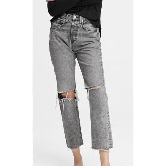 Rag & Bone Maya High-Rise Zeus Slim Fit Ankle Dark Grey Women's Jeans SZ 32 - Picture 1 of 9